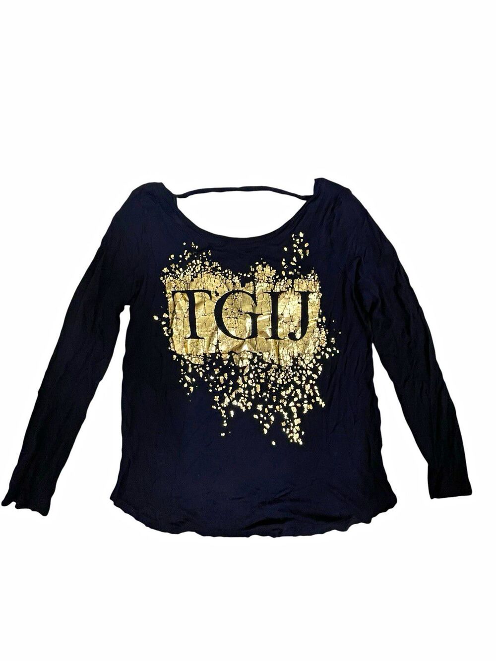 Juicy Couture Black Gold Logo TGIF Long Sleeve Scoop Neck T-Shirt Women M
